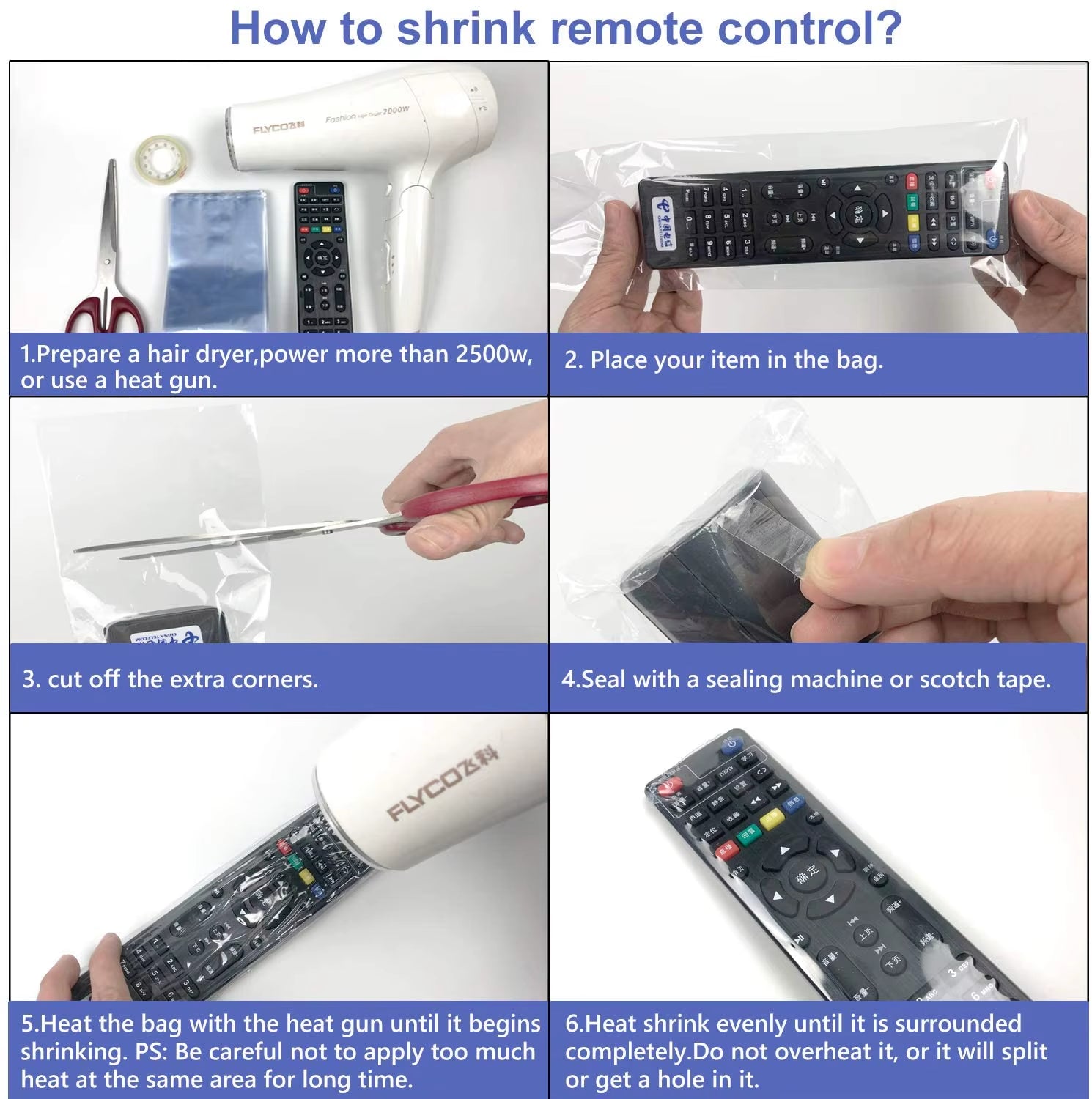 Transparent Shrink Film Bags for Remote Control Protection - Available in 5, 10, or 20 Pieces