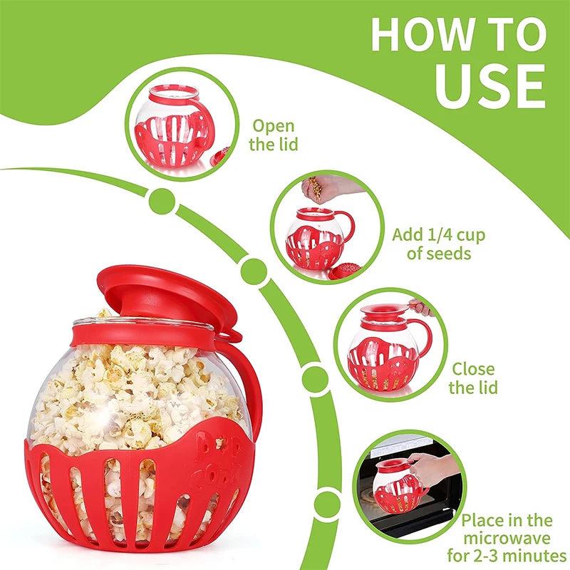2.25QT Microwave Glass Popcorn Popper with Silicone Lid - Perfect for Quick and Easy Popcorn!