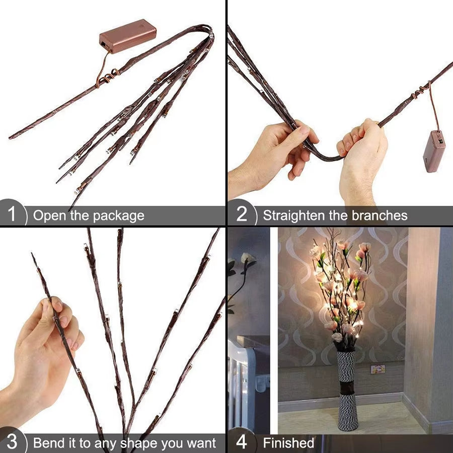 73Cm LED Willow Branch Lamp with 20 Bulbs - Battery-Powered Fairy Lights for Weddings, Parties, and DIY Decor