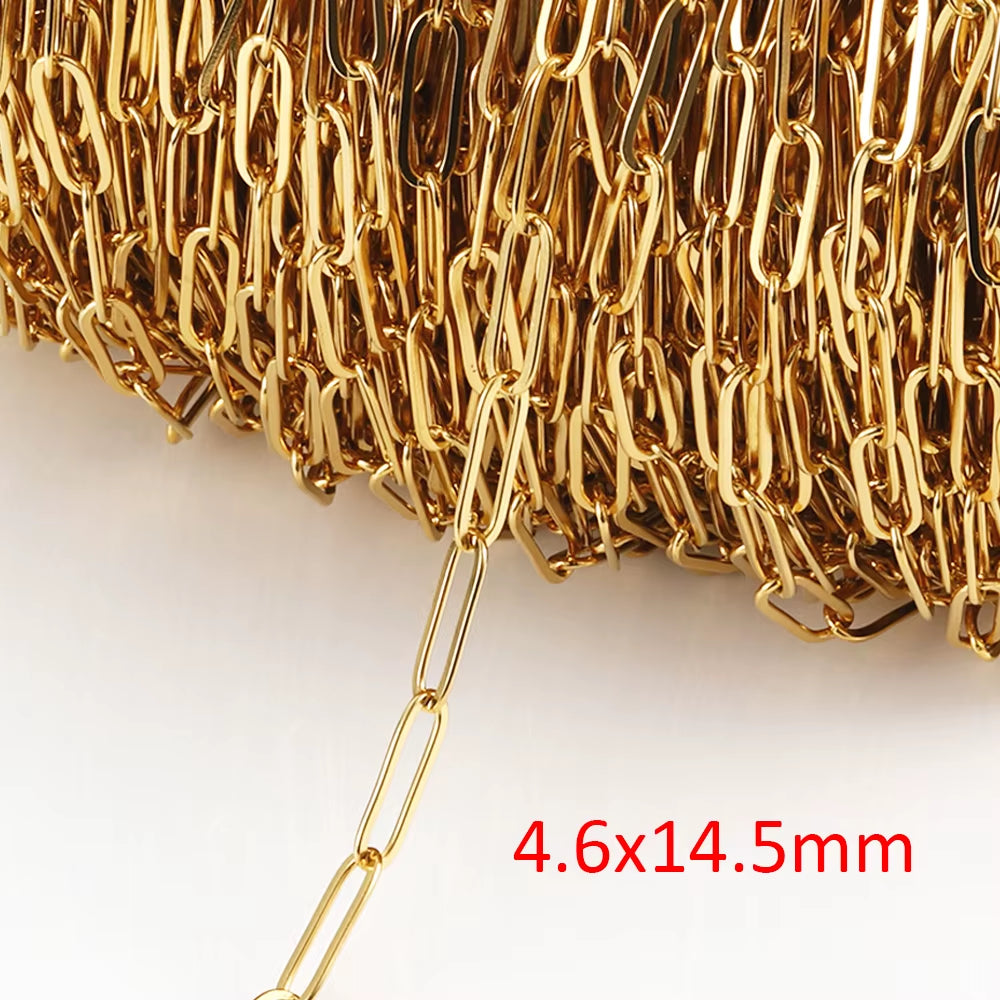 2-Meter No Fade Stainless Steel Chains for Jewelry Making - Gold Beaded Necklace and Bracelet Accessories