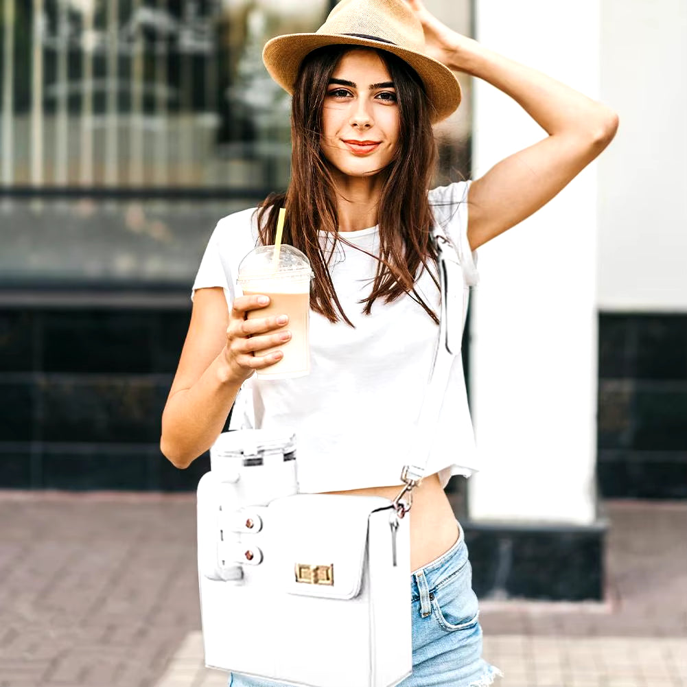 Stylish Outdoor Crossbody Water Bottle Carrier - Adjustable PU Leather Storage Bag