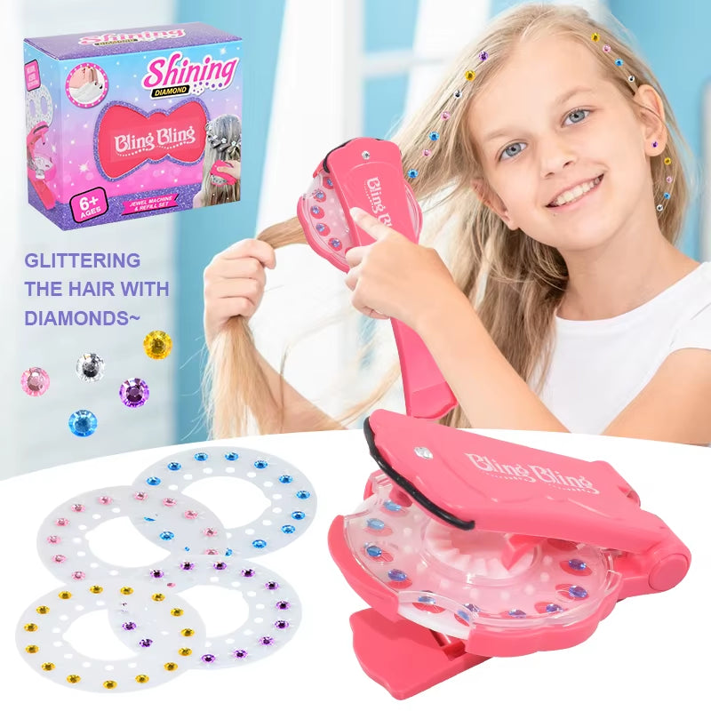 360 Gems Kit Hair Gems Machine Princess Girls Make up Toy Set DIY Crystal Rhinestone Sticker Hair Decoration for Girls Toy Gifts