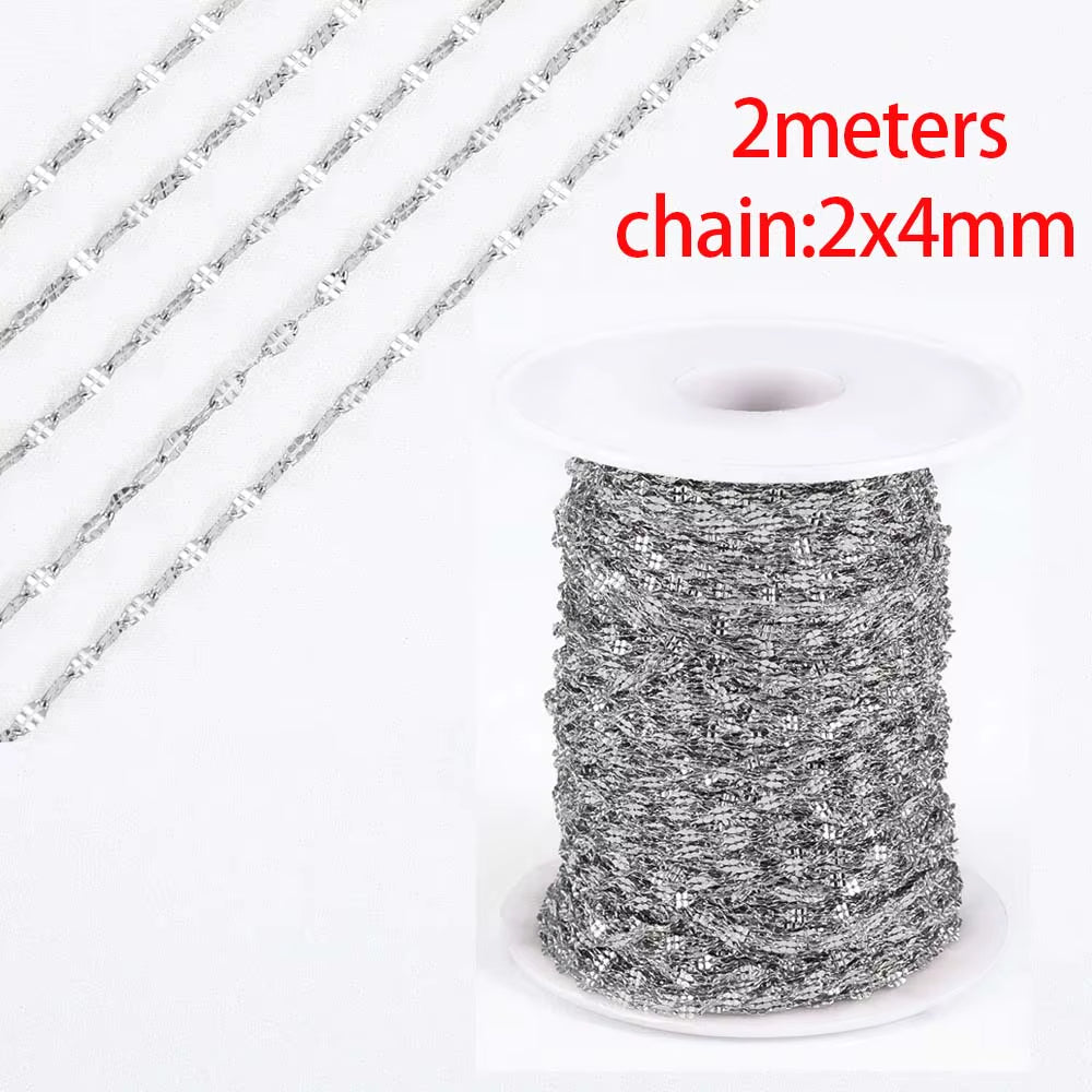 2-Meter No Fade Stainless Steel Chains for Jewelry Making - Gold Beaded Necklace and Bracelet Accessories