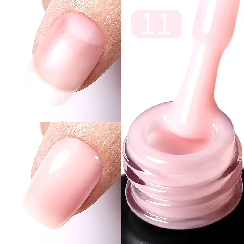 Milky Pink Rubber Base Gel Nail Polish - 15ml Semi-Permanent Glitter Varnish, Soak-Off Self-Leveling UV/LED Gel