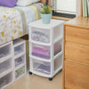 Medium Plastic Storage Drawer Cart with 3 Large Drawers and Removable Wheels - White Frame with Clear Drawers and Casters - CommunityRateLLC