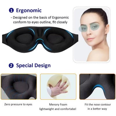 3D Contoured Sleep Eye Mask - Light Blocking Blindfold for Men and Women