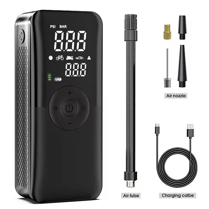 Rechargeable Digital Air Pump Tire Inflator - Portable Cordless Compressor for Cars, Motorcycles, Bicycles, and Sports Balls