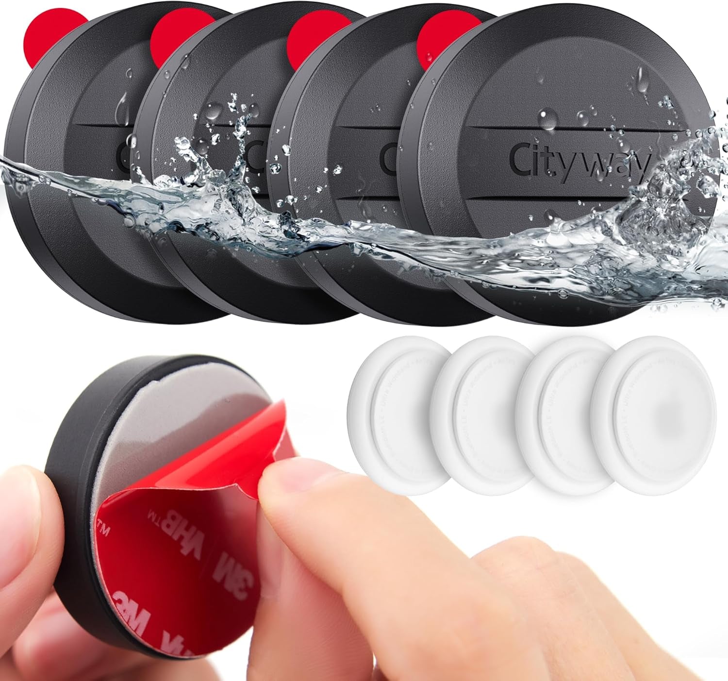 4-Pack IPX8 Waterproof Airtag Holder with Ultra Adhesive Sticker - Versatile Mount for Bike, Wallet, TV Remote, Drone, Camera, and Luggage (Black)
