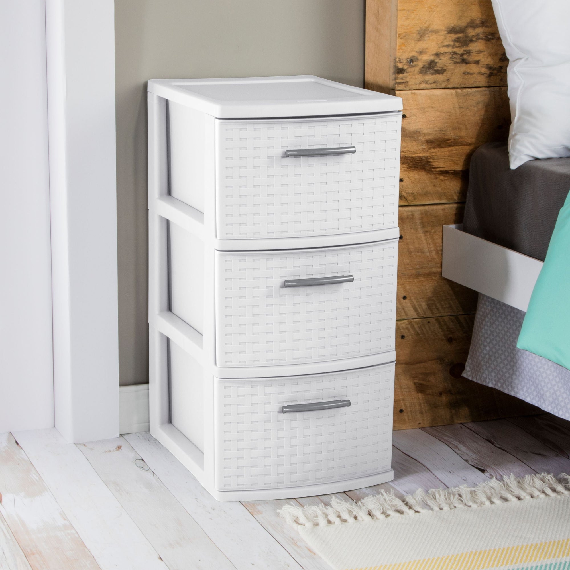 3 Drawer Weave Tower, White - CommunityRateLLC