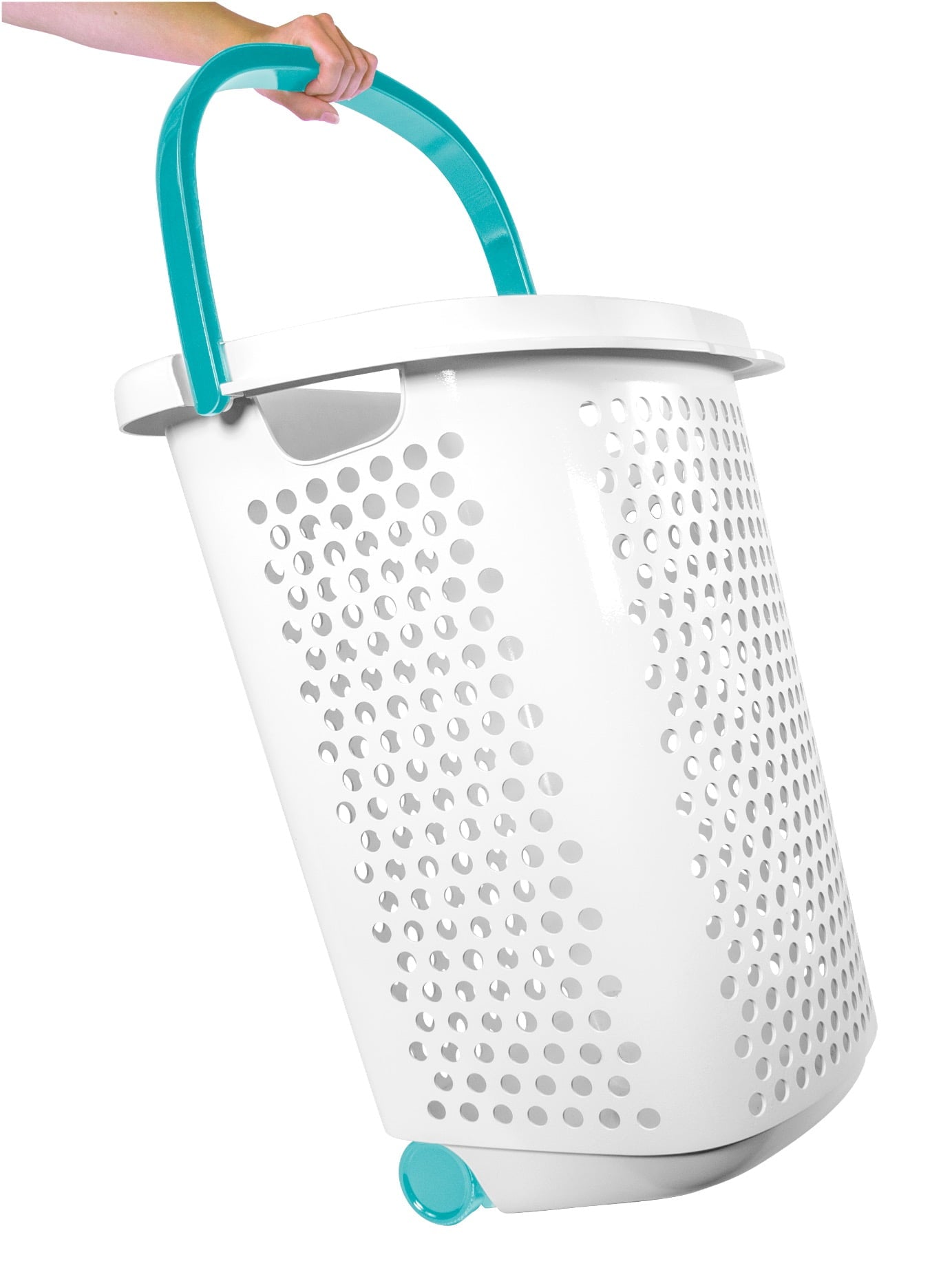 Rolling Plastic Laundry Hamper with Pop-Up Handle - White - Adult / Tween