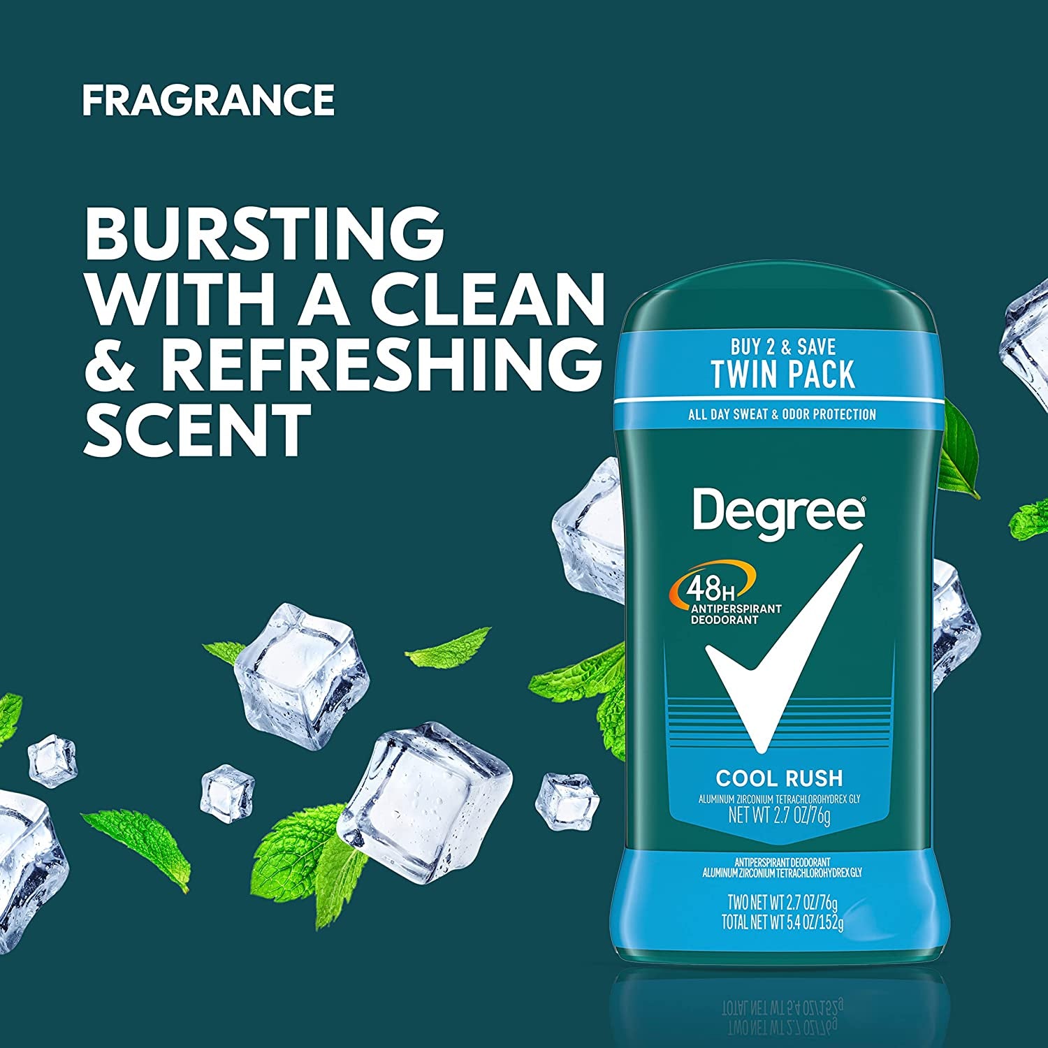 Degree Men Original Antiperspirant Deodorant Cool Rush Twin Pack - 48-Hour Sweat and Odor Protection, 2.7 Oz Each - CommunityRateLLC