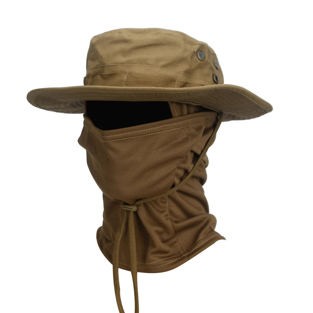 Camouflage Boonie Cap and Balaclava Set - Foldable Soft Outdoor Hat for Hunting and Fishing with Wide Brim for Sun Protection