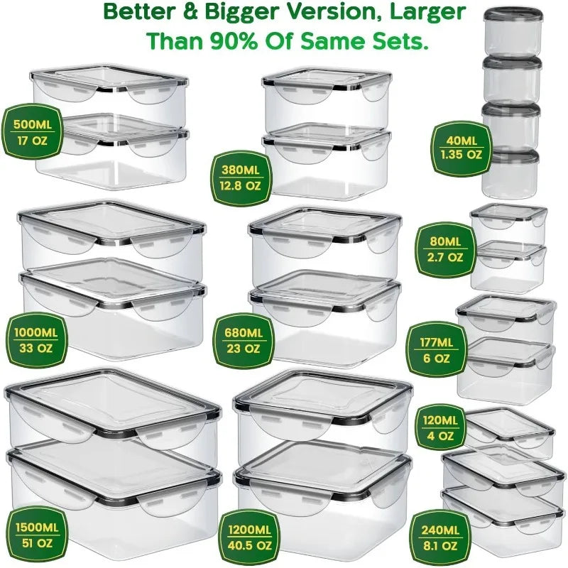 46 pack BPA free plastic food storage containers with airtight lids, stackable meal prep set for kitchen organization