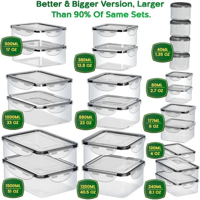 46 pack BPA free plastic food storage containers with airtight lids, stackable meal prep set for kitchen organization