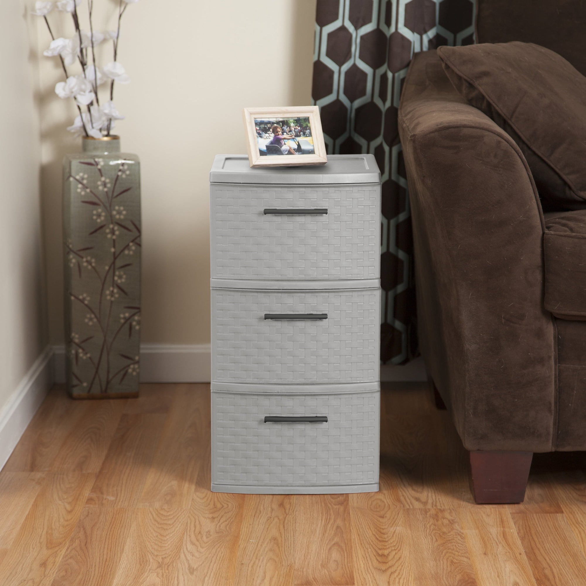 3 Drawer Weave Tower Plastic, Cement - CommunityRateLLC