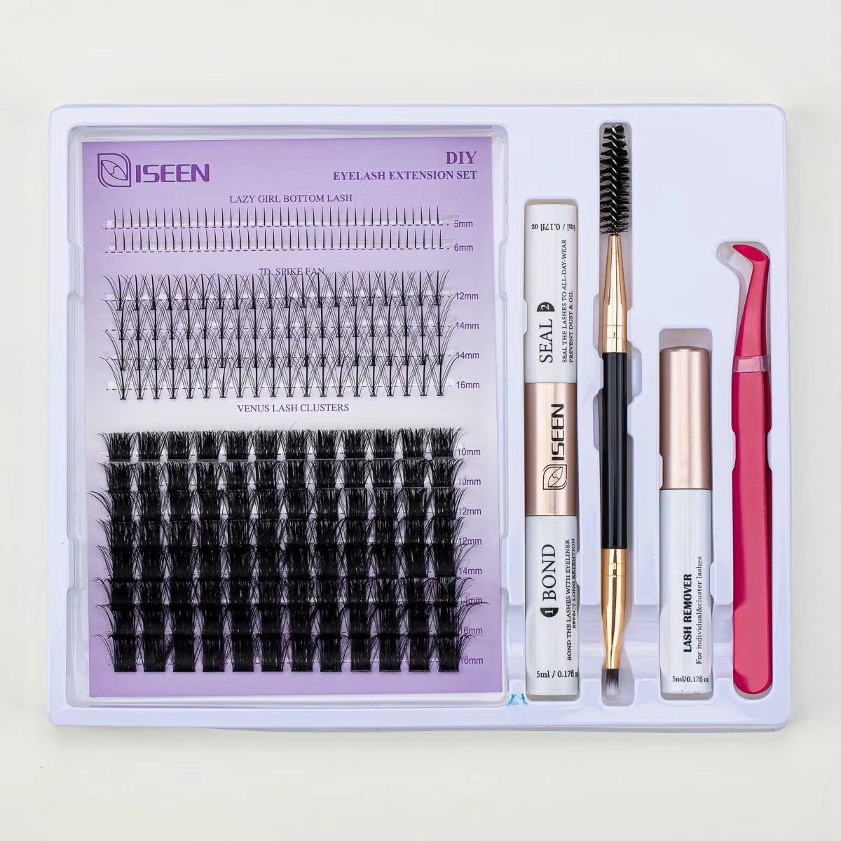 DIY Lash Extension Kit: Mixed Style Lash Clusters with Bond & Seal, Remover, Tweezers, and Lash Brush for Self-Application Makeup