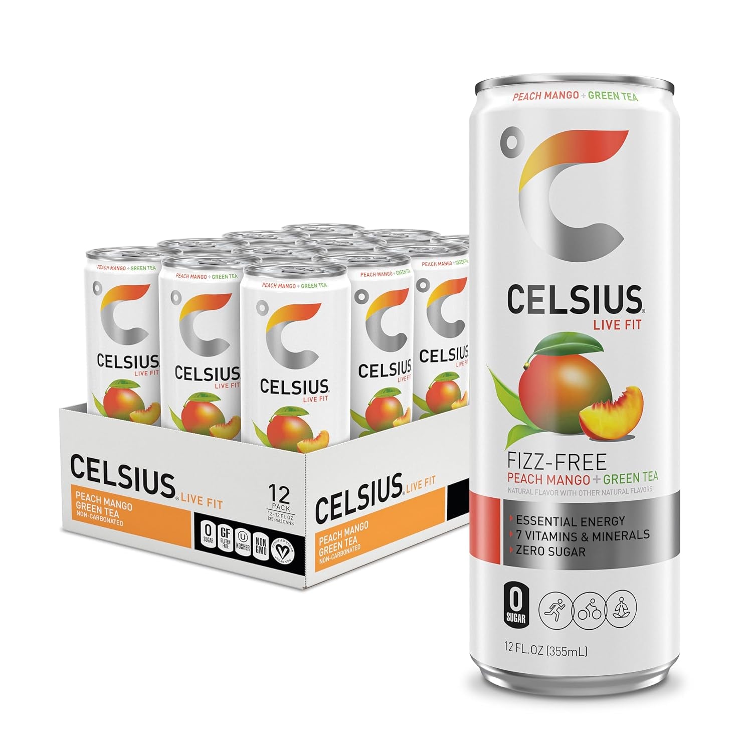 Peach Mango Green Tea, Functional Essential Energy Drink 12 Fl Oz (Pack of 12) - CommunityRateLLC