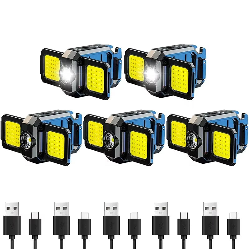 Compact USB Rechargeable COB Work Light with 90° Foldable Side Lights and Keychain Attachment