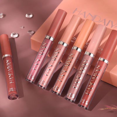 Set of 6 Nonstick Liquid Lipsticks - Long-Lasting Matte Finish Lip Gloss Gift Box, Fade-Resistant Formula