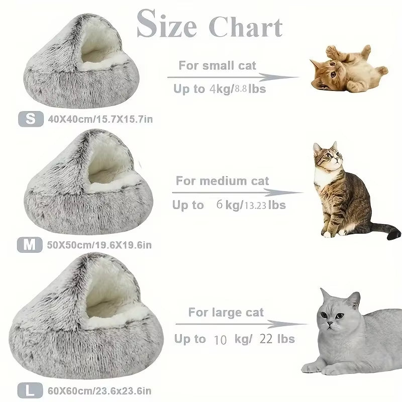 Premium Winter Plush Round Cat Bed and Cushion - 2-in-1 Warm Pet Sleep Bag and Nest for Small Dogs and Cats