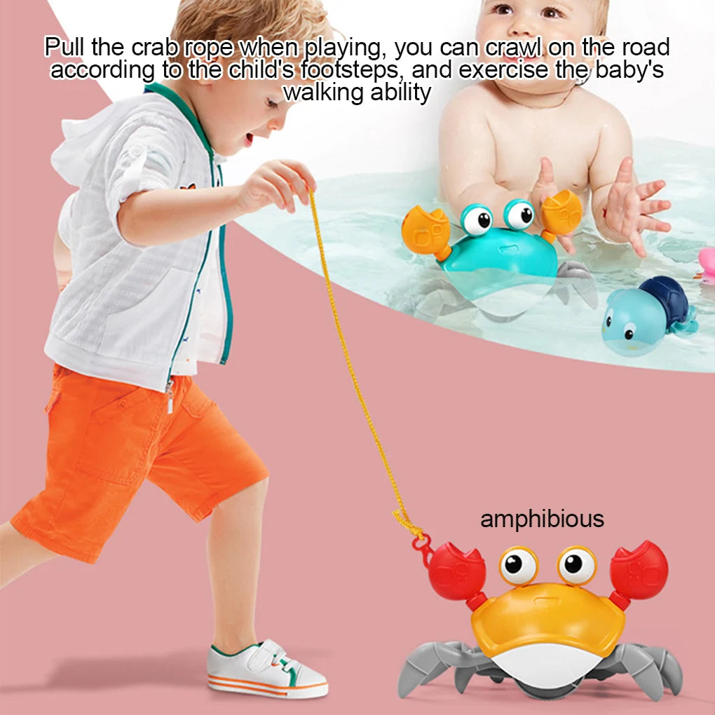Portable Baby Bath Tub Crab Toy with Clockwork Mechanism for Water Play and Walking Assistance