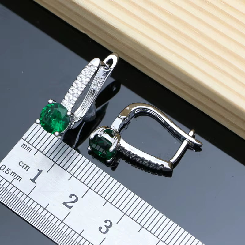 Elegant Silver 925 Jewelry Set with Natural Green Emerald: Earrings, Bracelet, Resizable Ring, and Birthstone Necklace for Fashionable Occasions