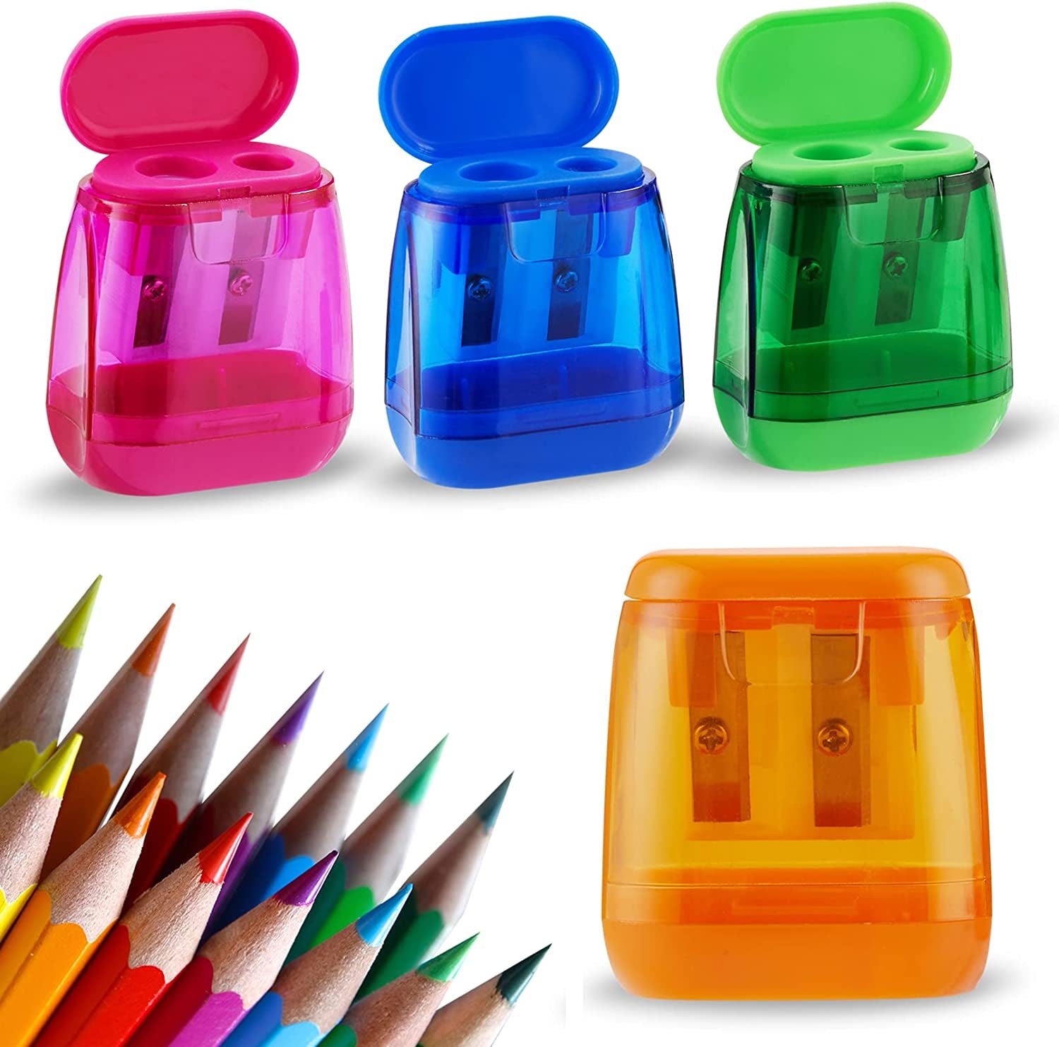 Set of 4  Manual Dual-Hole Compact Handheld Pencil Sharpeners for Kids and Adults - Ideal for School, Home, and Office Use - CommunityRateLLC