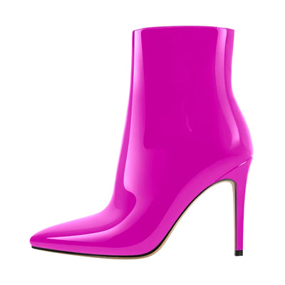 Women's Handmade Pointed Toe 10CM Thin High Heel Ankle Booties with Side Zipper in Red and Blue, Available in Extended Sizes