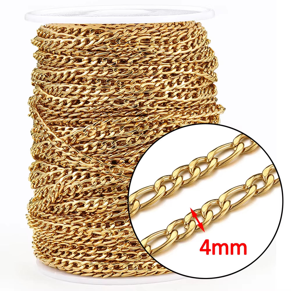 2-Meter No Fade Stainless Steel Chains for Jewelry Making - Gold Beaded Necklace and Bracelet Accessories