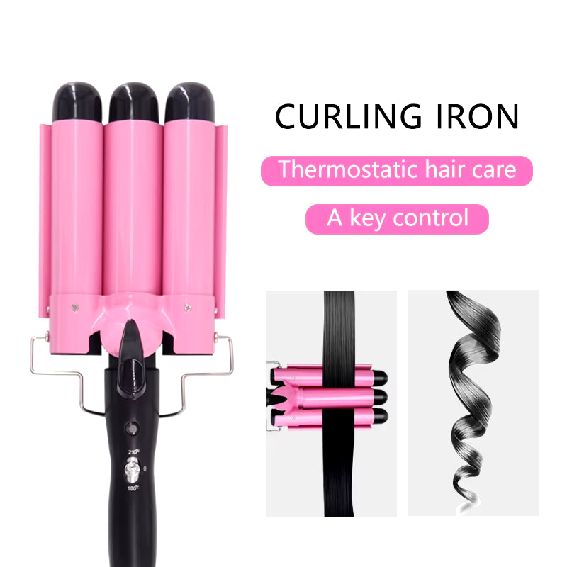 25mm Professional Ceramic Triple Barrel Hair Curling Iron - Styling Tool for Waves and Curls