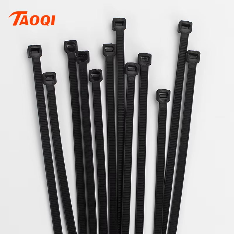 Self-Locking Nylon Cable Ties - 100 Pack, Black Zip Wraps for Secure Fastening and Wire Management