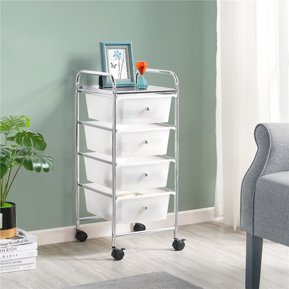 Rolling Storage Trolley Cart with 4 Plastic Drawers on Wheels, White - CommunityRateLLC