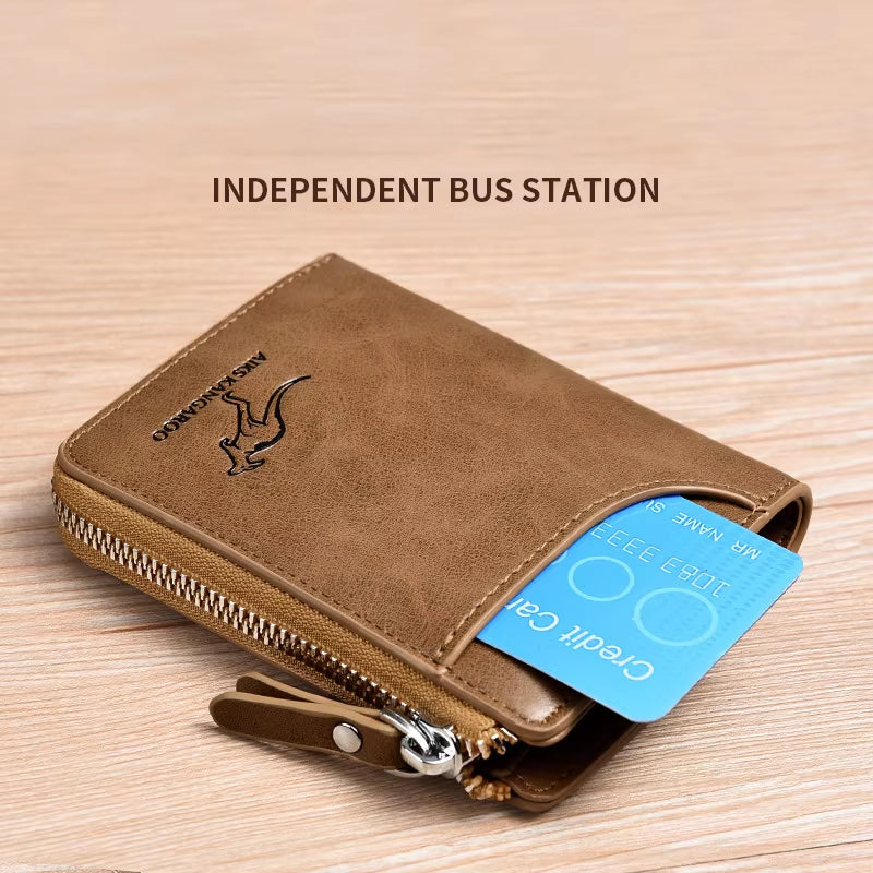 Men's Leather Wallet with RFID Protection - Luxury Business Card Holder and Zipper Purse