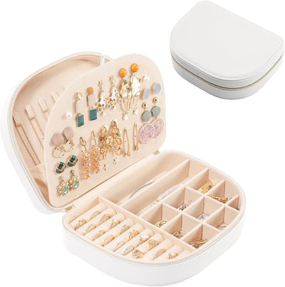 Medium Portable Seashell-Shaped Jewelry Organizer, 2-Layer Travel Jewelry Box in PU Leather for Women - Black