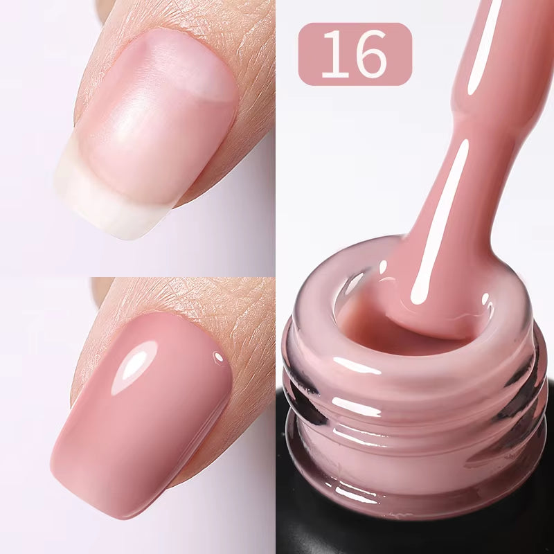 Milky Pink Rubber Base Gel Nail Polish - 15ml Semi-Permanent Glitter Varnish, Soak-Off Self-Leveling UV/LED Gel