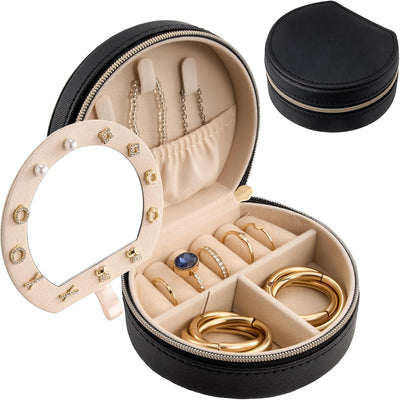 Medium Portable Seashell-Shaped Jewelry Organizer, 2-Layer Travel Jewelry Box in PU Leather for Women - Black