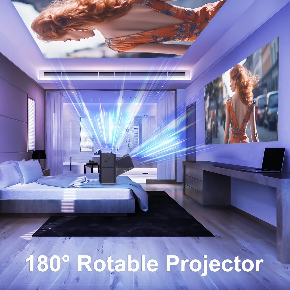 4K Android 11 Projector - Native 1080P, 390 ANSI Lumens, Dual WiFi 6, Bluetooth 5.0, Portable Cinema Projector, Upgraded HY300 Model
