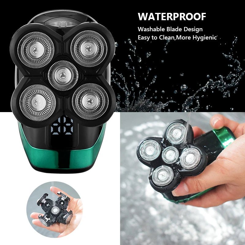 5-in-1 4D Rechargeable Electric Shaver for Men with Floating Heads, Beard, Nose, Ear Hair Trimmer, Razor Clipper, and Facial Brush