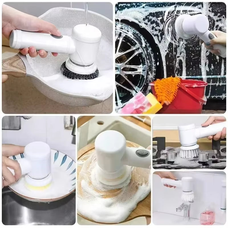 5-in-1 Electric Spin Scrubber with 5 Interchangeable Heads for Efficient Bathroom Cleaning