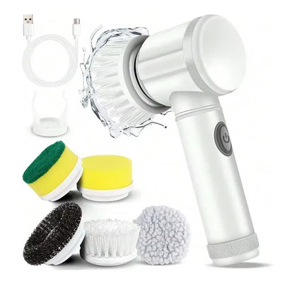 5-in-1 Electric Spin Scrubber with 5 Interchangeable Heads for Efficient Bathroom Cleaning