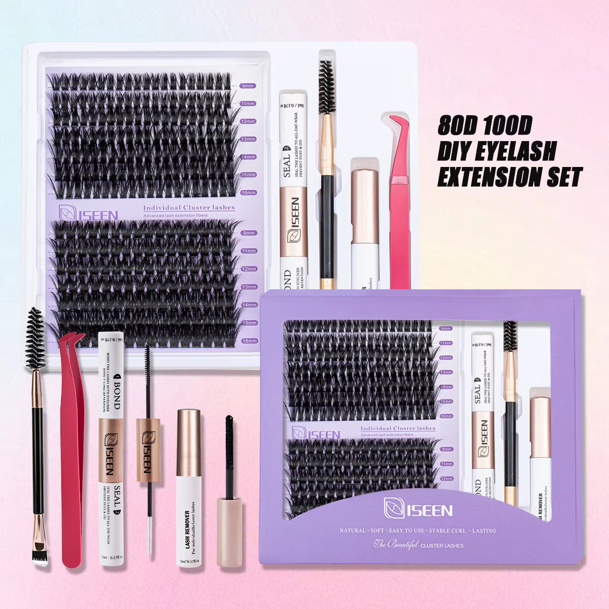 DIY Lash Extension Kit: Mixed Style Lash Clusters with Bond & Seal, Remover, Tweezers, and Lash Brush for Self-Application Makeup