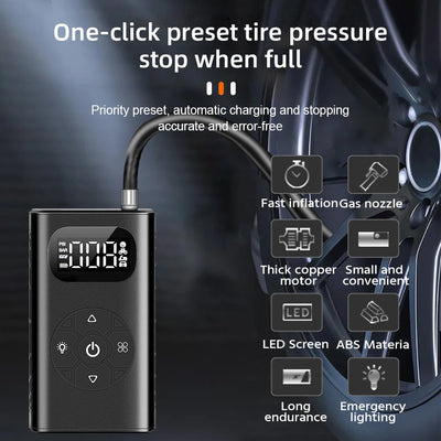 6000mAh Wireless Portable Car Air Compressor - 150 PSI Digital Inflator for Balls, Motorcycles, Bicycles, Boats, and Tires
