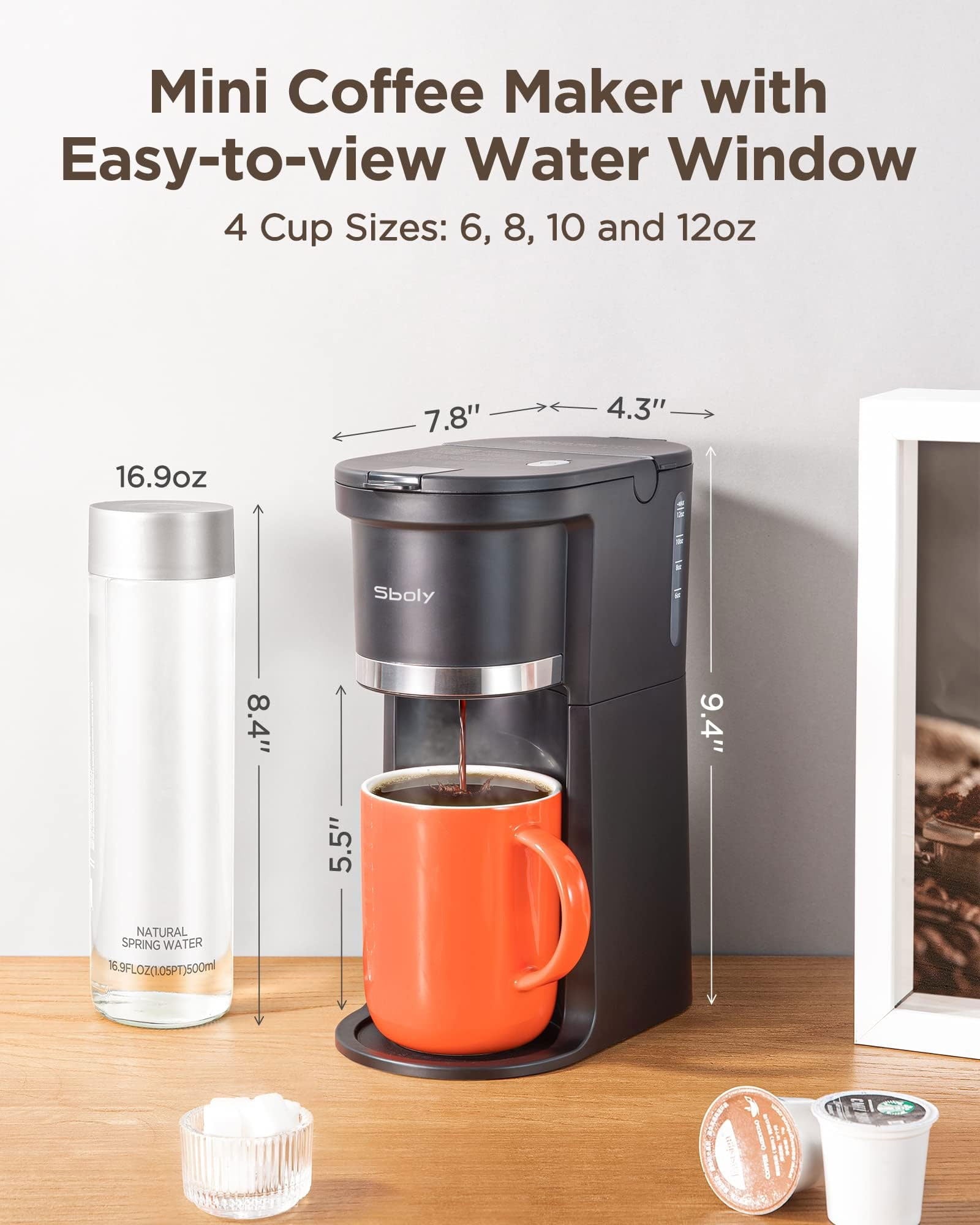 Mini Single Serve Coffee Maker with Brew Sizes, Water Window, and Descaling Reminder - Black - CommunityRateLLC