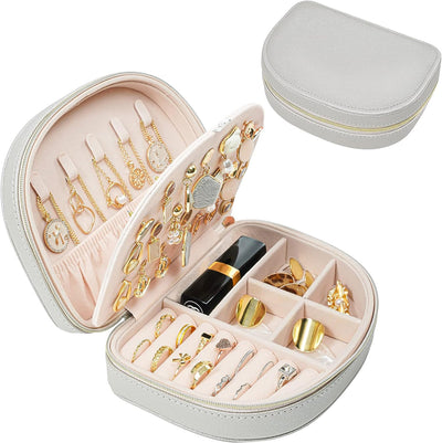 Medium Portable Seashell-Shaped Jewelry Organizer, 2-Layer Travel Jewelry Box in PU Leather for Women - Black