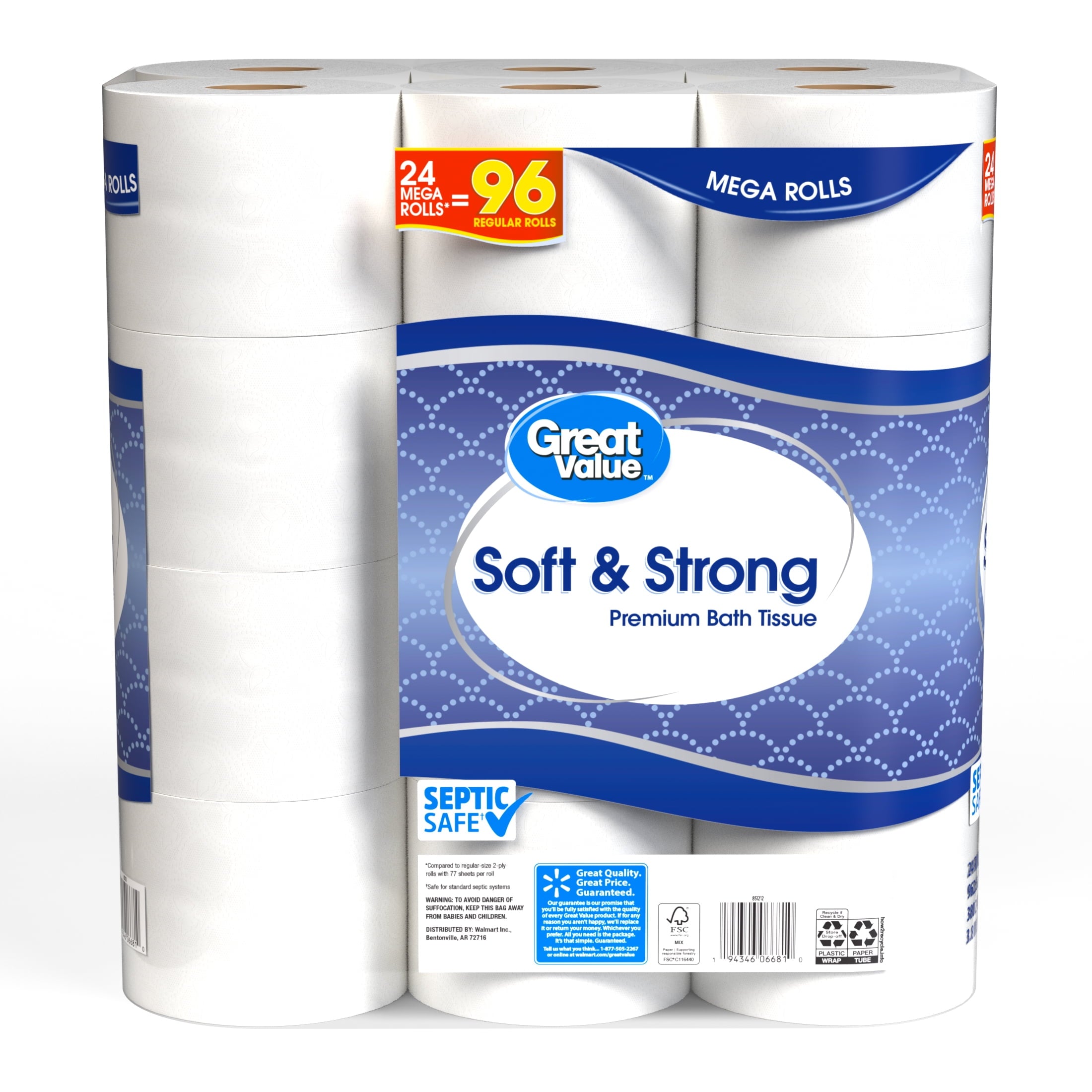 Soft & Strong Premium Toilet Paper, 24 Mega Rolls, 380 Sheets per Roll - CommunityRateLLC