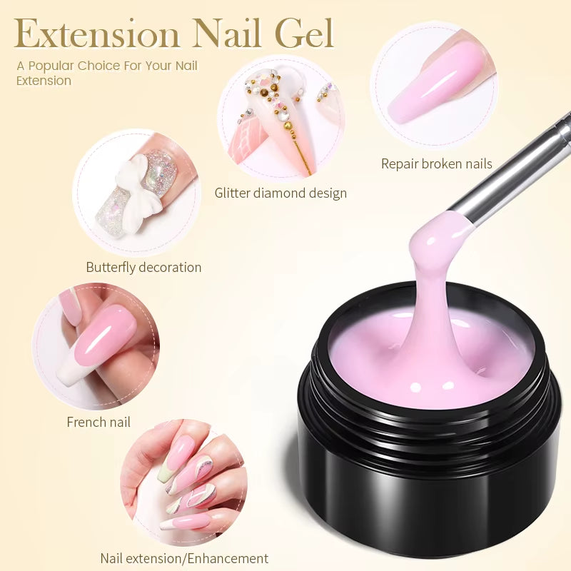 30ml Glitter Pink Hard Jelly Nail Extension Gel - Milky White Clear Soak Off UV Construction Gel
