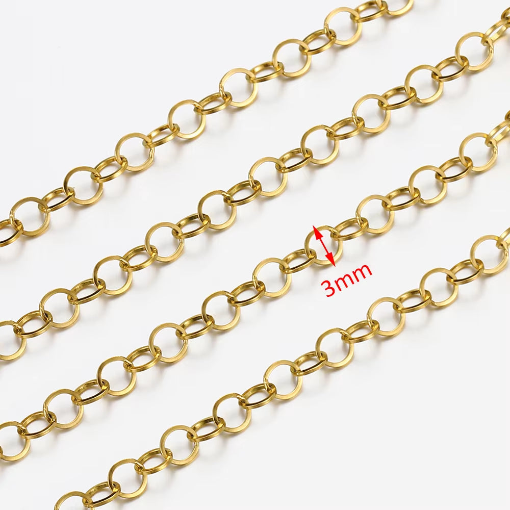 2-Meter No Fade Stainless Steel Chains for Jewelry Making - Gold Beaded Necklace and Bracelet Accessories