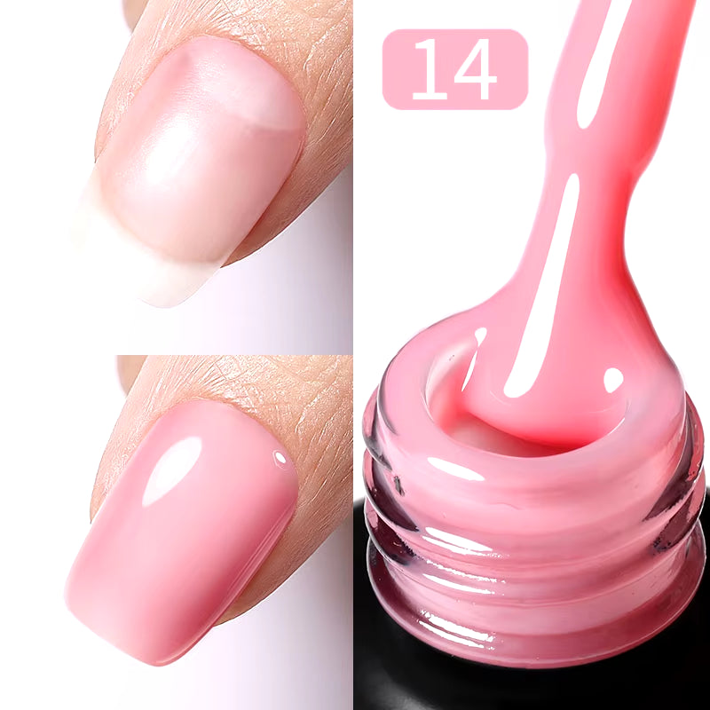 Milky Pink Rubber Base Gel Nail Polish - 15ml Semi-Permanent Glitter Varnish, Soak-Off Self-Leveling UV/LED Gel