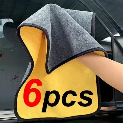 Microfiber Cleaning Towels - Thick, Soft Drying Cloths for Car Body Washing - Double Layer Cleaning Rags - Available in 1, 2, or 6 Packs - Essential Car Accessories