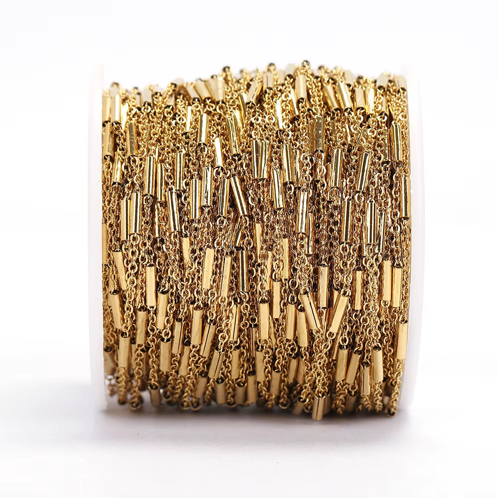 2-Meter No Fade Stainless Steel Chains for Jewelry Making - Gold Beaded Necklace and Bracelet Accessories